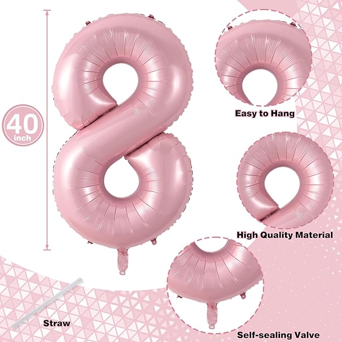 18 Foil Balloon Pastel Pink, 40 Inch Helium Number 1 & 8 Balloon - Image 2