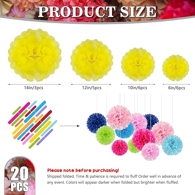 Tissue Paper Pom Poms, Light Yellow Tissue Paper Flowers, Hanging Flower Balls - Image 2