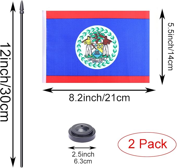 WXTWK 2 Pack Belize Flag Belize Desk Flag Set - Image 2