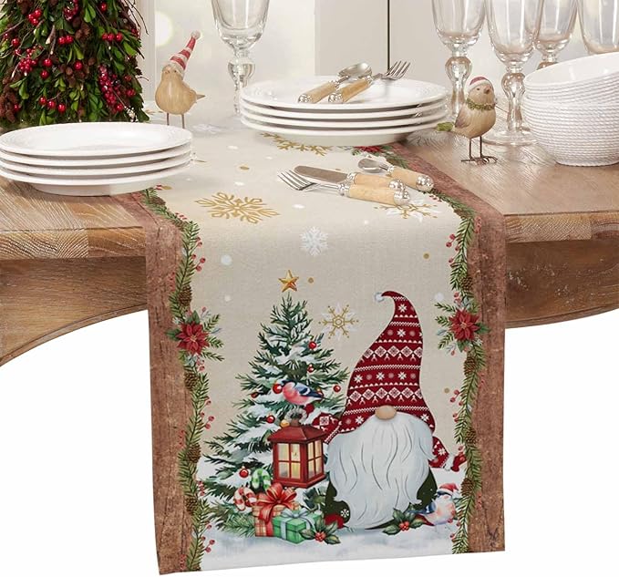 Christmas Gnomes Cotton Linen Table Runner - Image 4