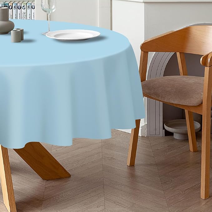 QIKSION Light Blue Round Tablecloth 2 Pack, 84 Inch Plastic Table Cover - Image 6