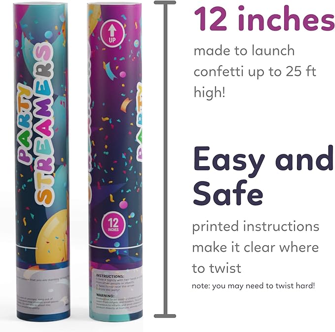 No Mess Streamer Confetti Cannon Party Poppers | 6 Pack | Multicolor Streamers - Image 4