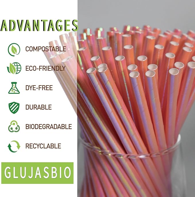 Short Paper Cocktail Straws Disposable, Iridescent Pink - Image 2