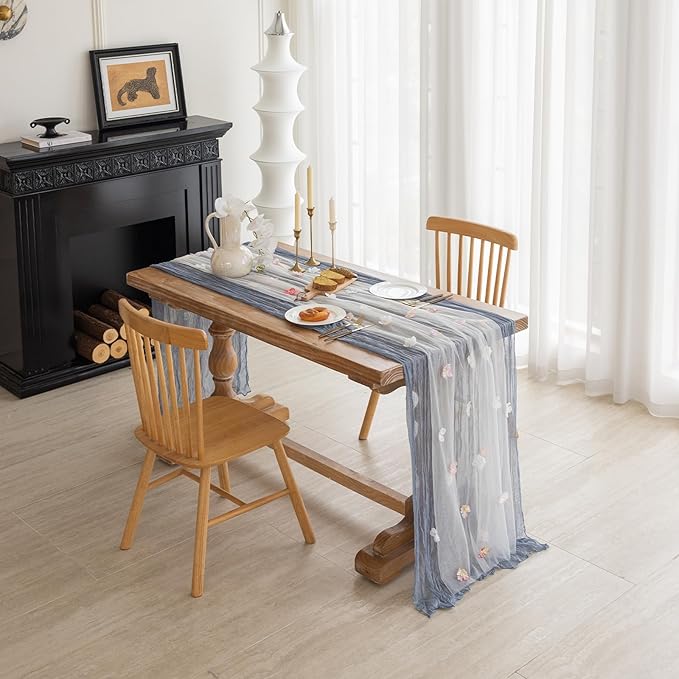 Romantic Artificial Floral Table Runner 10ft Gauze Tulle Lace Table Runner Set - Image 3