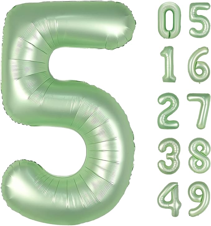 Sage Green 40 Inch Large Number 5 Birthday Balloon, Five 5th 15 25 35 50 55 by Upgesy