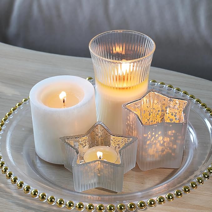 Letine 10pcs Frosted Silver Ribbed Star Candle Cups - Image 3
