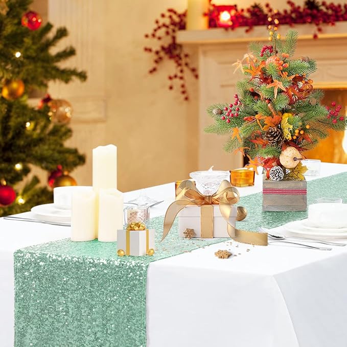 Eternal Beauty 5PCS-12X108 Mint Green Sequin Table Runner - Image 2