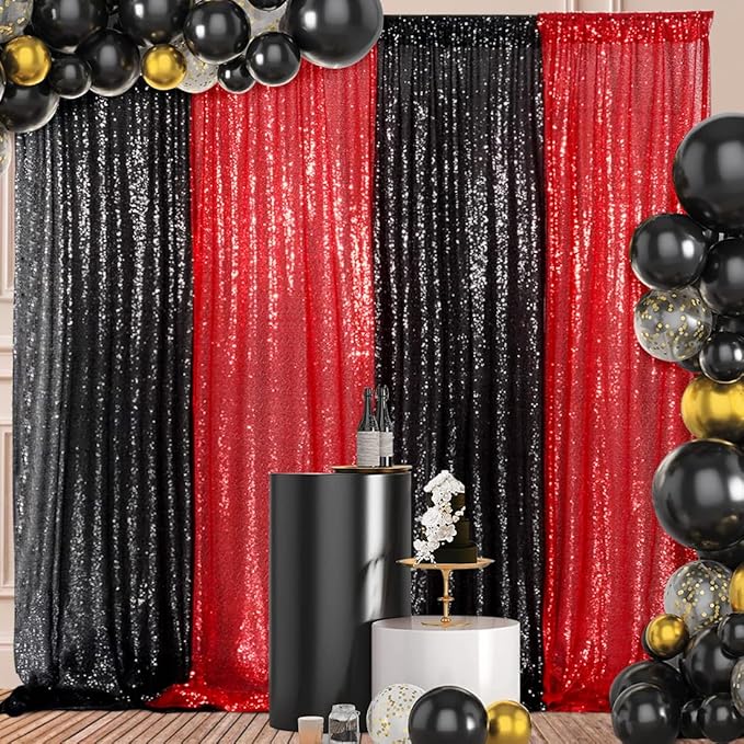 4 Panels Black&Red Sequin Backdrop Curtain 2FTx8FT Glitter Sequin Backdrop by JuyaDelight