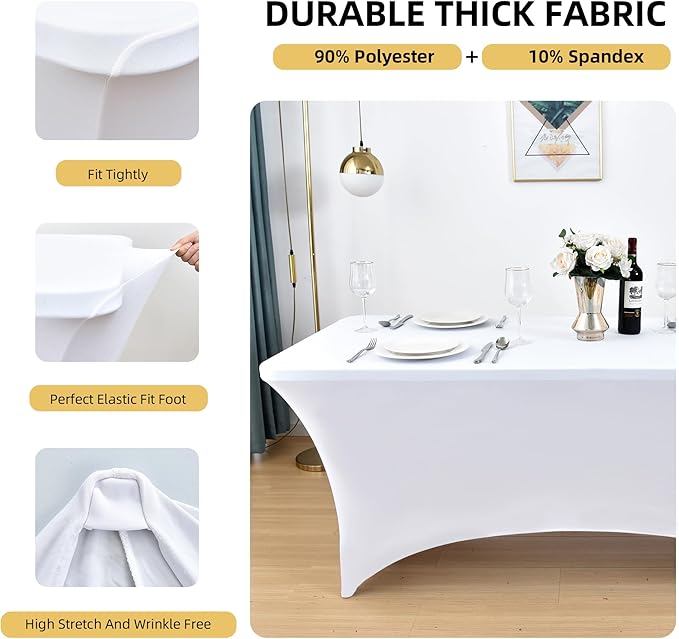 2-Pack 8ft White Spandex Table Covers - Image 2