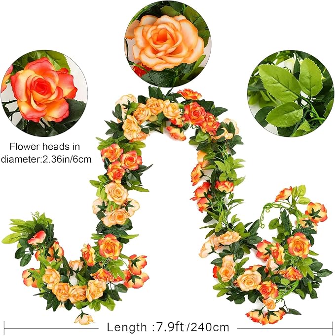 JUSTOYOU 2 Pack Fake Rose Garland, Artificial Rose Vines Flowers Hanging Silk - Image 2