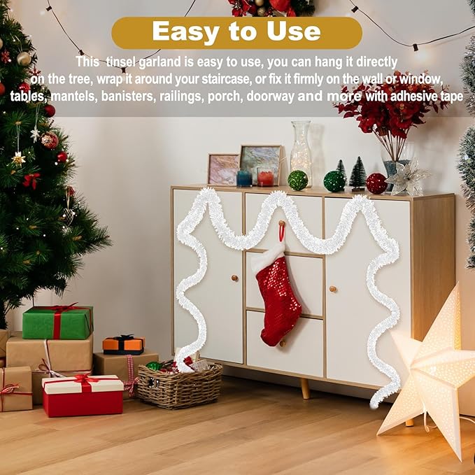 50 Feet Macaron White Christmas Tinsel Garland, Metallic Foil Twist Garland - Image 5