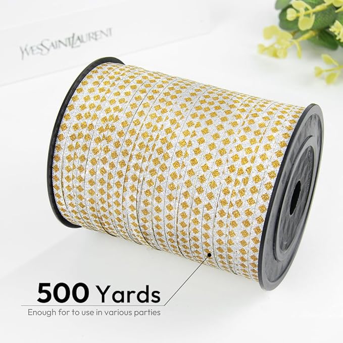 Square Pattern Glitter Curling Ribbon, 1/5" Wide x 500 Yards Christmas Curling - Image 2