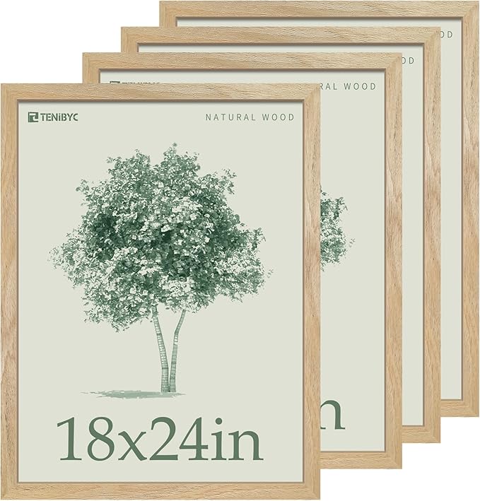 18x24 Poster Frame 4 Pack, Natural Solid Wood Picture Frame, Elegant Wood Grain by TENiBYC