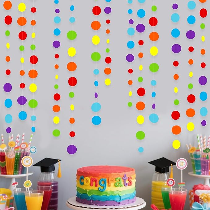 46Ft Rainbow Garland Colorful Circle Dots Hanging Paper Streamer Backdrop Multi - Image 3