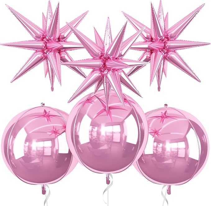 6Pcs Pink Foil Balloons, 22Inch Light Pink 4D Round Ball Balloon and Explosion by Adorely