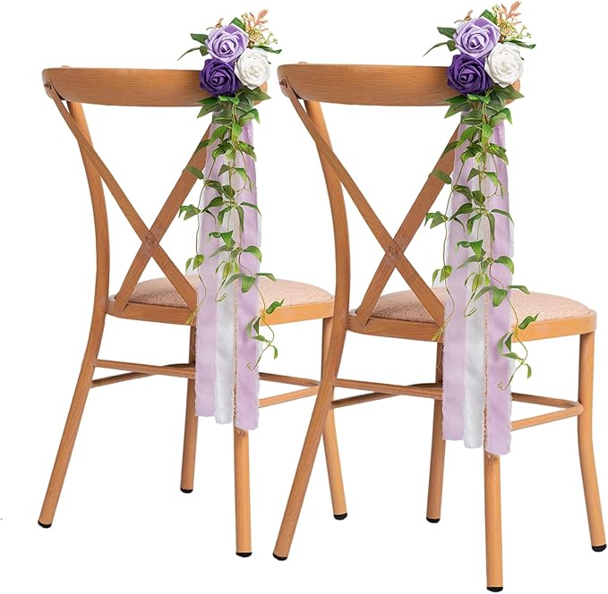 Meldel Wedding Chair Decorations Set of 10 Aisle Artificial Flowers White by Meldel