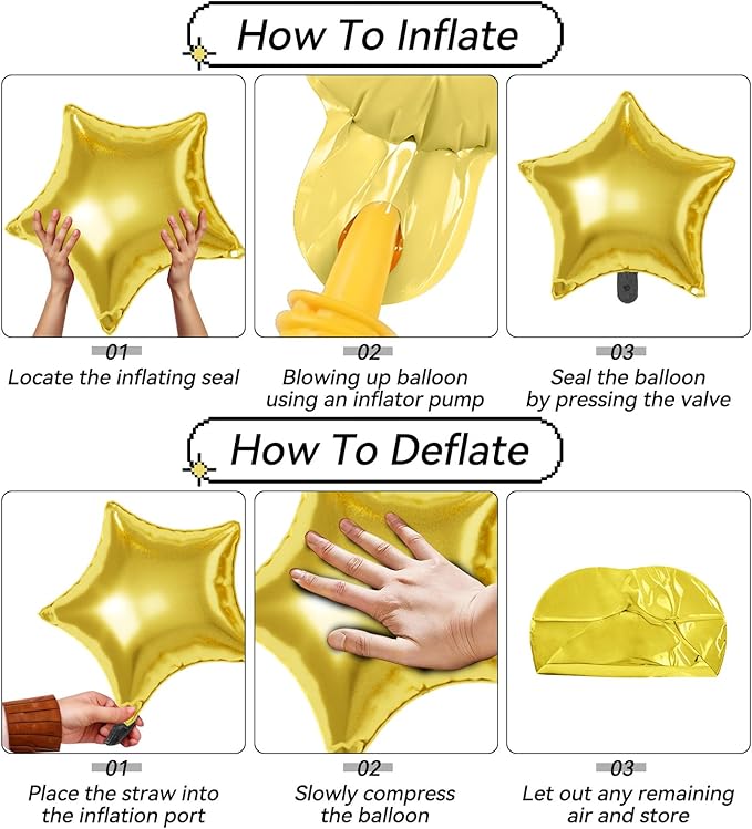 16 Pcs Gold Star Balloons, 22/18/10 Inch Foil Balloons, Four-Pointed Balloon - Image 3