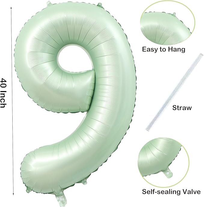 40 Inch Olive Green Number 9 Balloon Big Self Inflating Foil Number Balloons 0-9 - Image 2