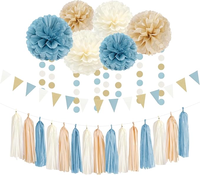 Light-Dusty Blue Beige-Champagne Boho Party Decorations by OURUOLA