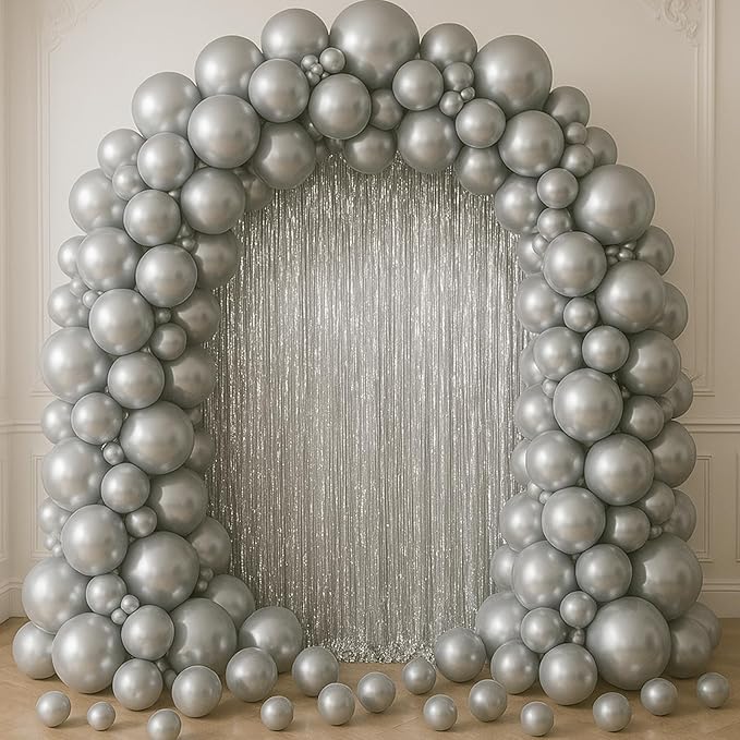 3 Pack 3.3 x 6.6 ft Silver Foil Fringe Backdrop Curtains, Tinsel Streamers - Image 8