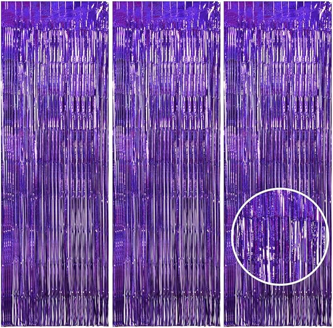 TONIFUL 3Pcs Laser Purple Door Streamers, Laser Purple Photo Booth Backdrop by TONIFUL