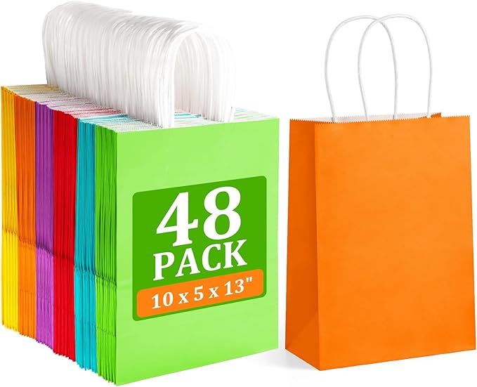 BagDream 48 Pieces 10x5x13 Assorted Gift Bags Rainbow Colors Kraft Paper Party by BagDream