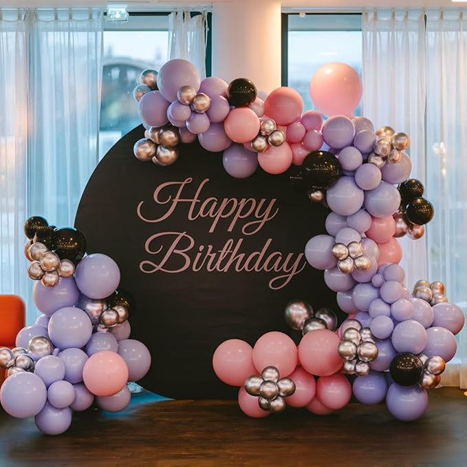 Purple Pink Balloons, 12 Inch Metallic Silver Purple Pink Black Balloons - Image 6