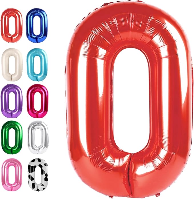 Red 40 Inch 0 Number Balloons, 0 Decorations by Upgesy