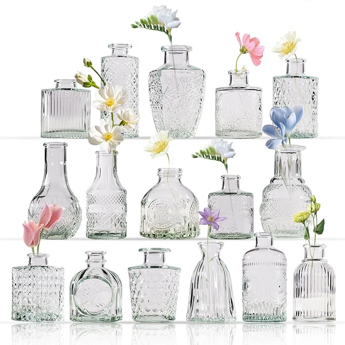 16 Pcs Flower Glass Bud Vases, Loose Transparent Flower Bud Vases, Mini Glass by Yabool