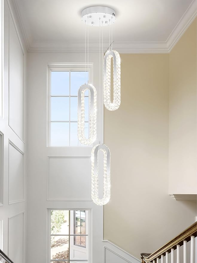3-Light Modern Pendant Light for Kitchen Island Crystal Ring Chandelier Silver - Image 6