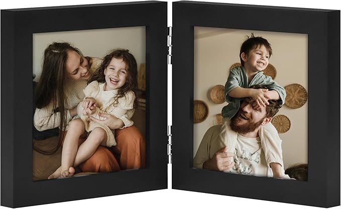 decorUhome Double 4x4 Picture Frame Vertical, Engineered Wood Bifold Photo Frame by decorUhome