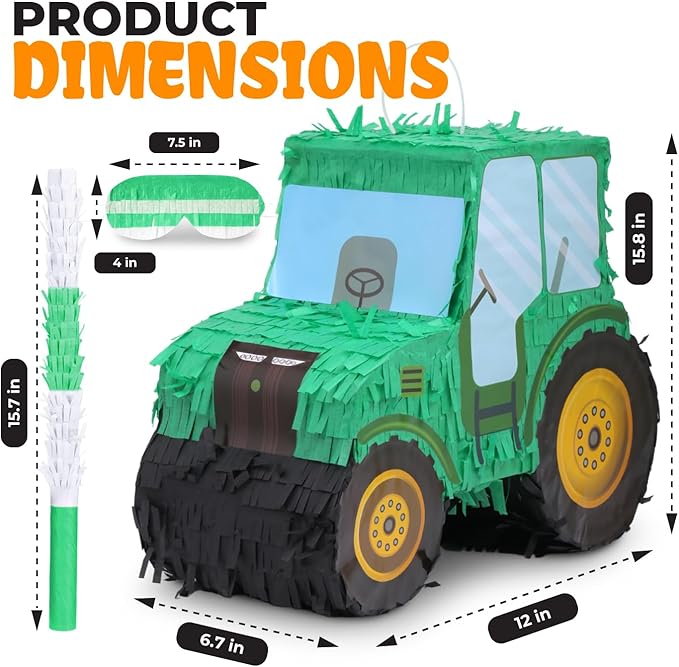 Tractor Pinata Bundle with a Blindfold and Bat, Kids Excavator Pinata - Image 2