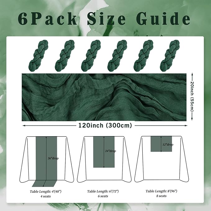 Emerald Green 6 Pack Cheesecloth Table Runner 10FT Boho Fabric Rustic Cheese - Image 2