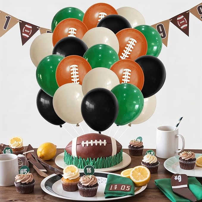 Football Balloons, 12 Inch Dark Green Black White Sand - Image 6