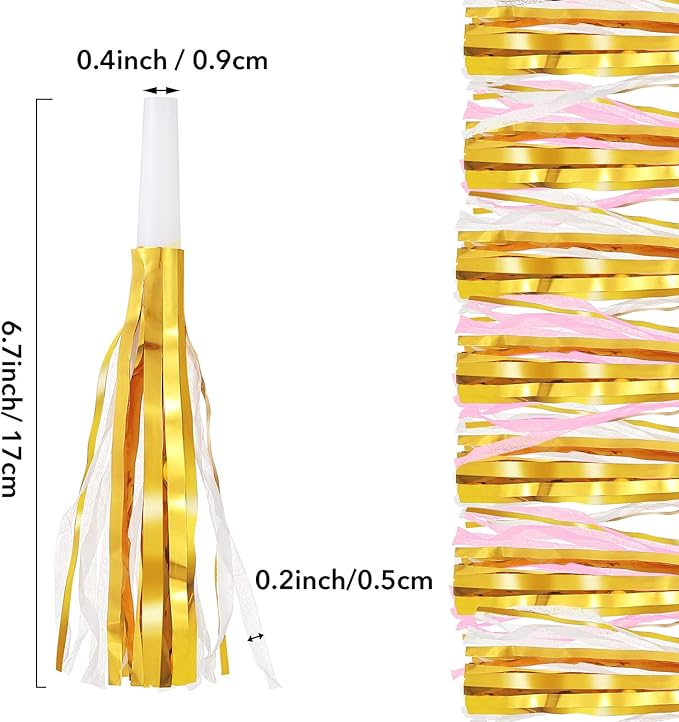 24 Pieces Gold Noise Makers Glitter Metallic Fringed Party Blowers Pink Musical - Image 2