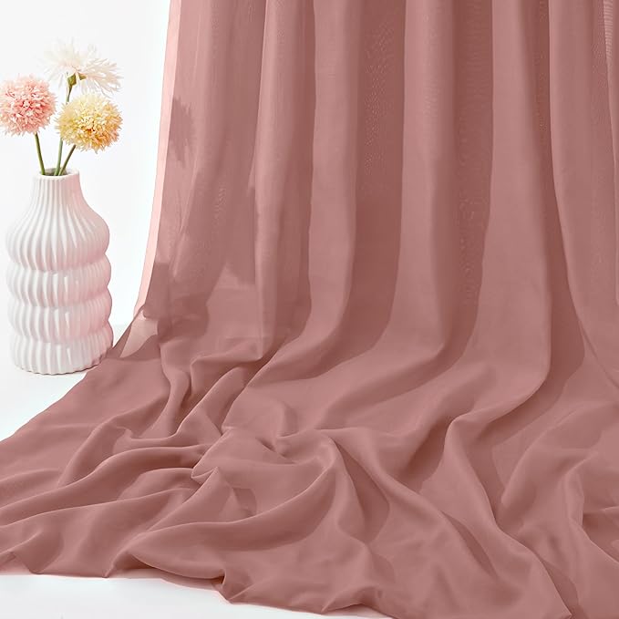 VACVELT Wedding Arch Draping Fabric Dusty Rose Chiffon, 2 Panels Sheer Drapes - Image 7