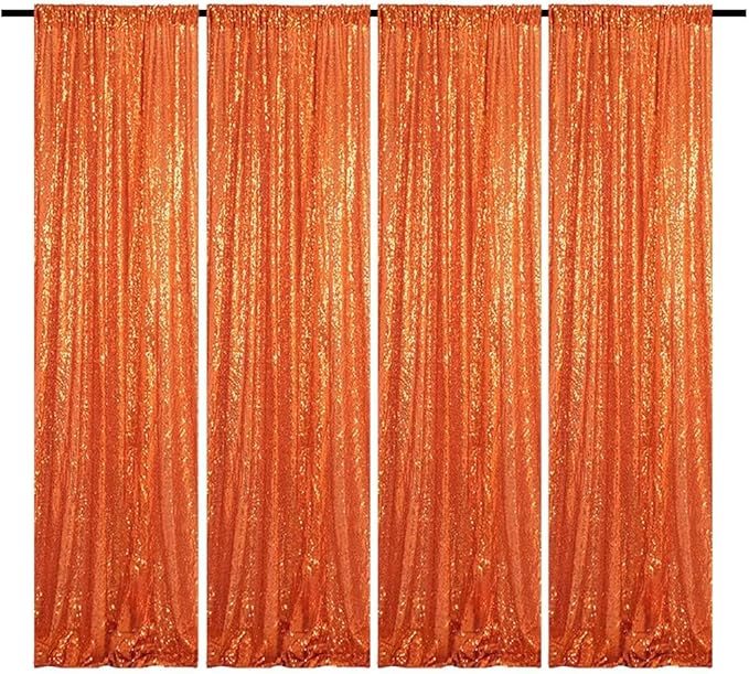 Orange Sequin Backdrop 2FTx8FT 4 Panel Glitter Sequin Backdrop Sparkle Photo by HMQIANG