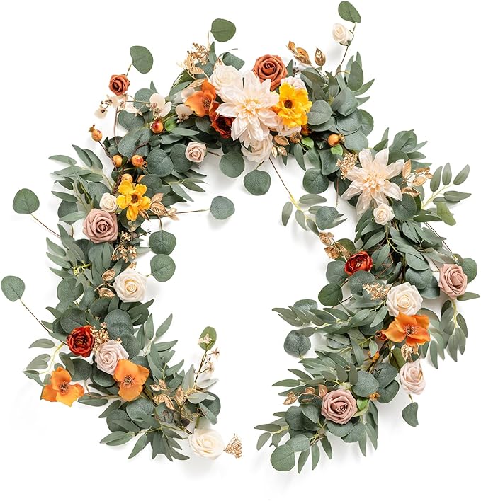 Ling's Moment Fall Flower Garland - 6FT Eucalyptus & Rose - Sweetheart Table by LingsMoment