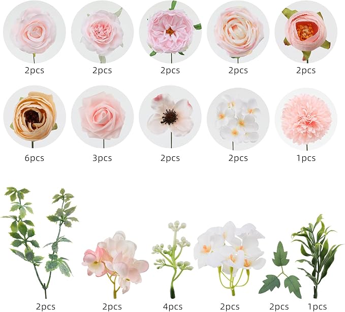 Floweroyal Artificial Flowers Combo Pink Flowers Mix Silk Flowers Roses Peonies - Image 8