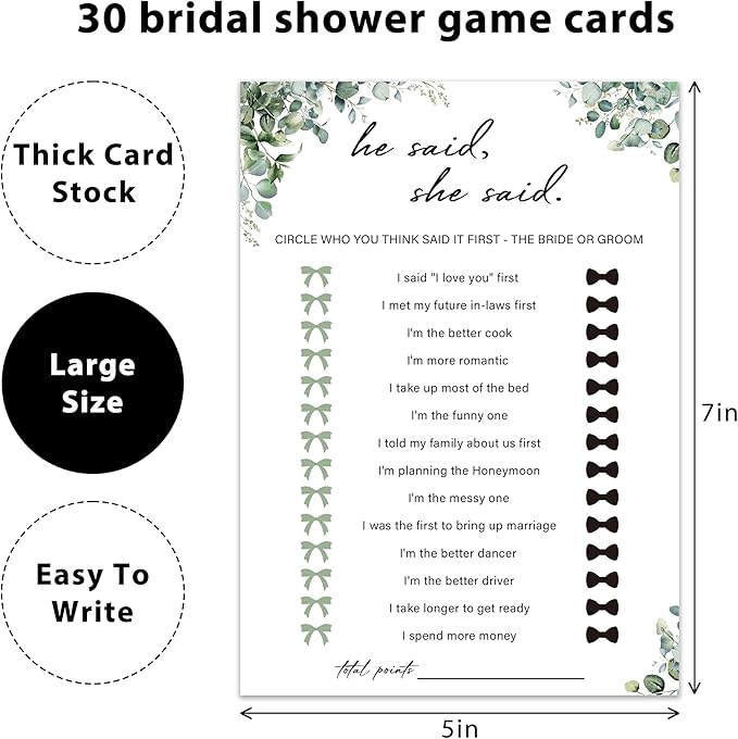 Eucalyptus Bridal Shower Game Cards - Image 2