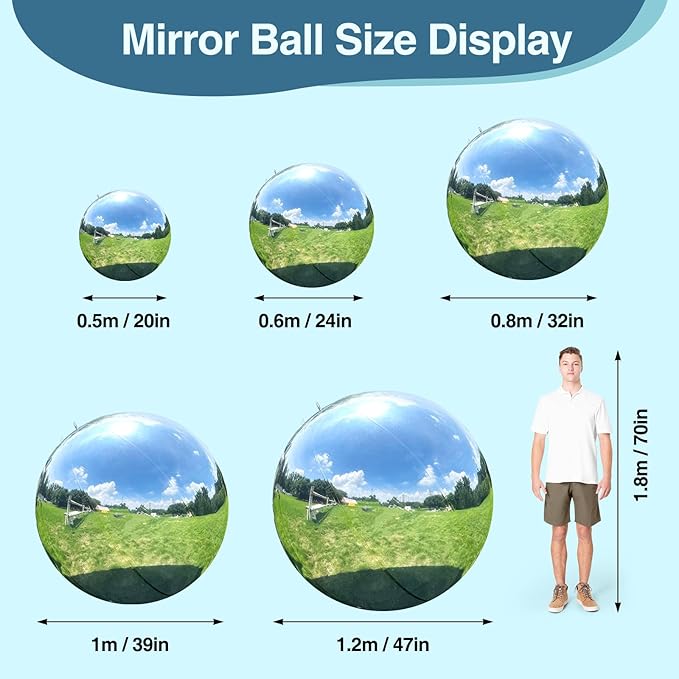 2PCS 19.7in Silver Inflatable Mirror Ball, Big Shinny Balls Reusable Large PVC - Image 6