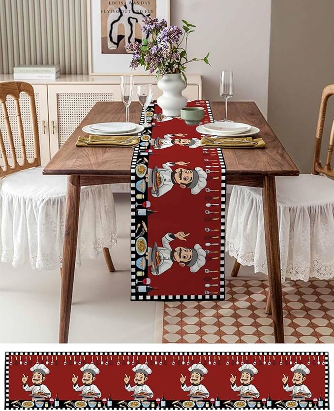Red Chef Gourmet Cotton Linen Table Runner - Image 6
