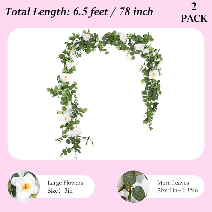 2 Pcs Total13Ft Eucalyptus Flower Garland - Image 3