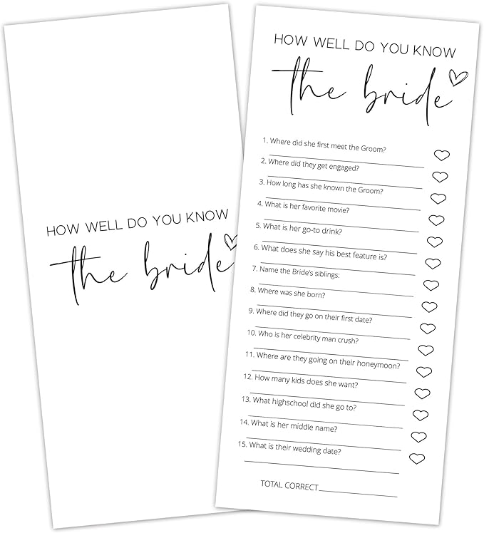Bridal Shower Games, How Well Do You Know the Bride, Wedding Shower Games by Tsunerrorami