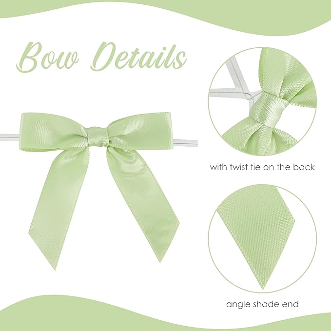 AIMUDI 5 Colors Sage Green Ribbon Bows 2.5" Satin Twist Tie Bows - Image 4