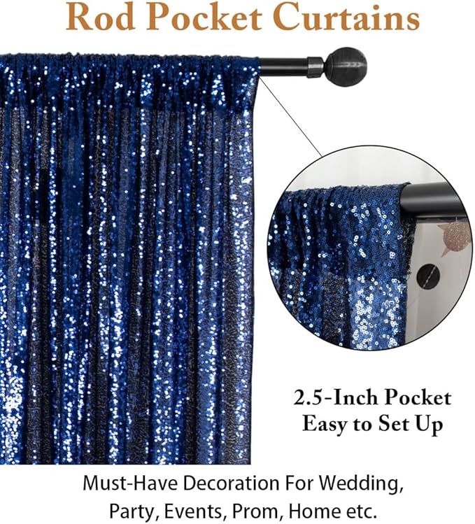 ShinyBeauty Sequin Backdrop Curtains 4 Panels Navy Blue 2FTx8FT Navy Blue - Image 4