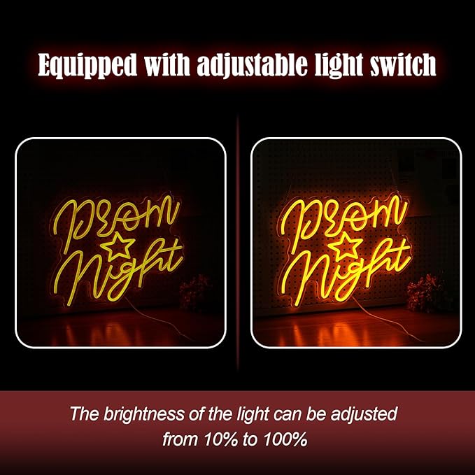 Prom Night Neon Sign for Wall Decor Yellow LED Words Neon Light by USB Powered - Image 4