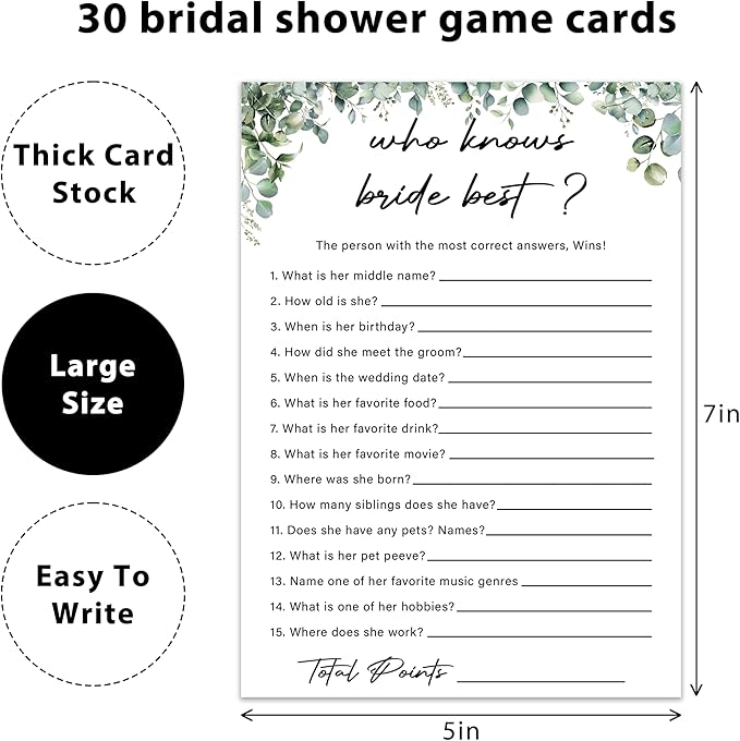 Eucalyptus Bridal Shower Game Cards - Image 2