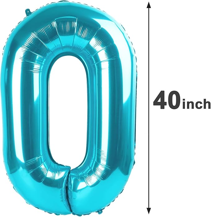 Blue Helium Number Balloon 40 Inch, Giant Foil Blue Number 0 Birthday Balloons - Image 2