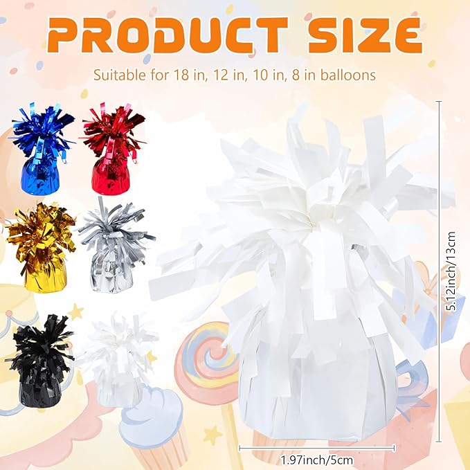 6 Pack White Balloon Weights Metallic Holder Anchors Balloon Holder Weights - Image 2